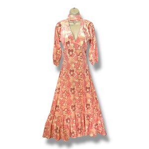 MOD Retro 60s Dani Dazey Stretch Velvet Maxi Dress Maximalist Pink Floral S